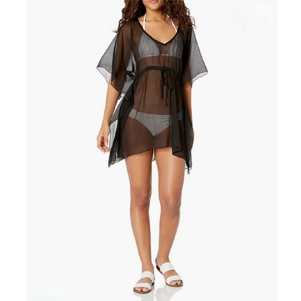 RACHEL Rachel Roy‎ Black Womens Drawstring Waist Kaftan Style Coverup